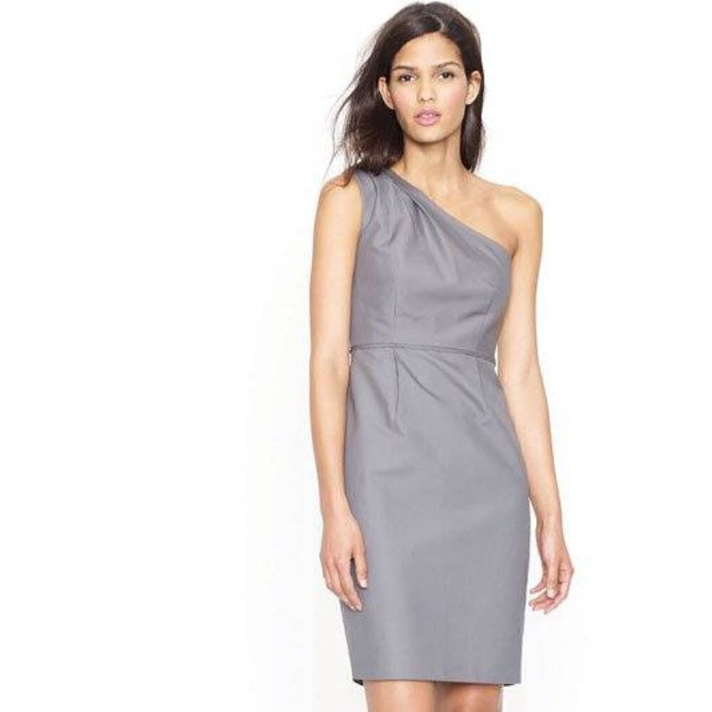 J Crew one shoulder shift dress gray grey pleated sleeveless lined women 8